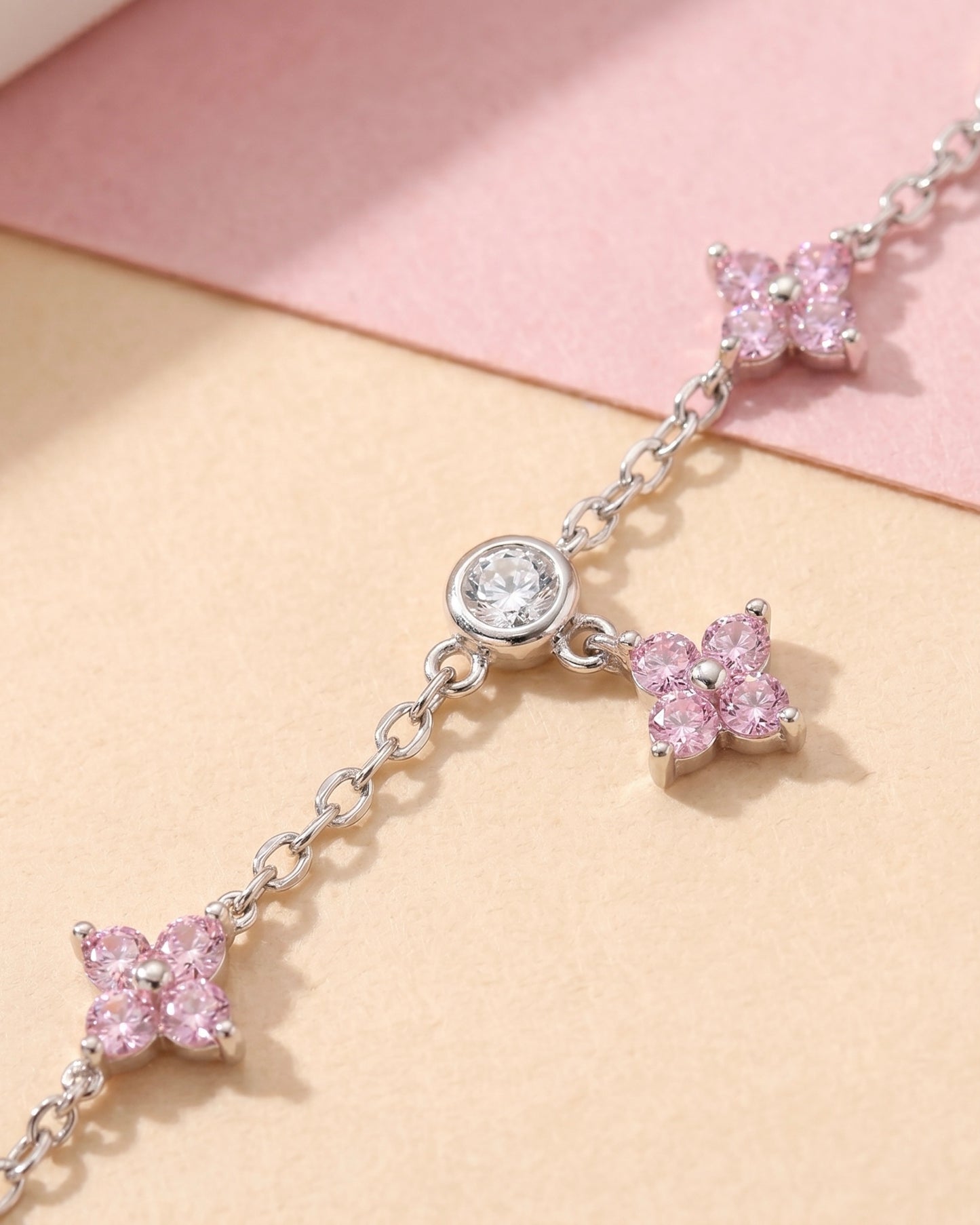 5 Dazzle Pink Flowers Bracelet