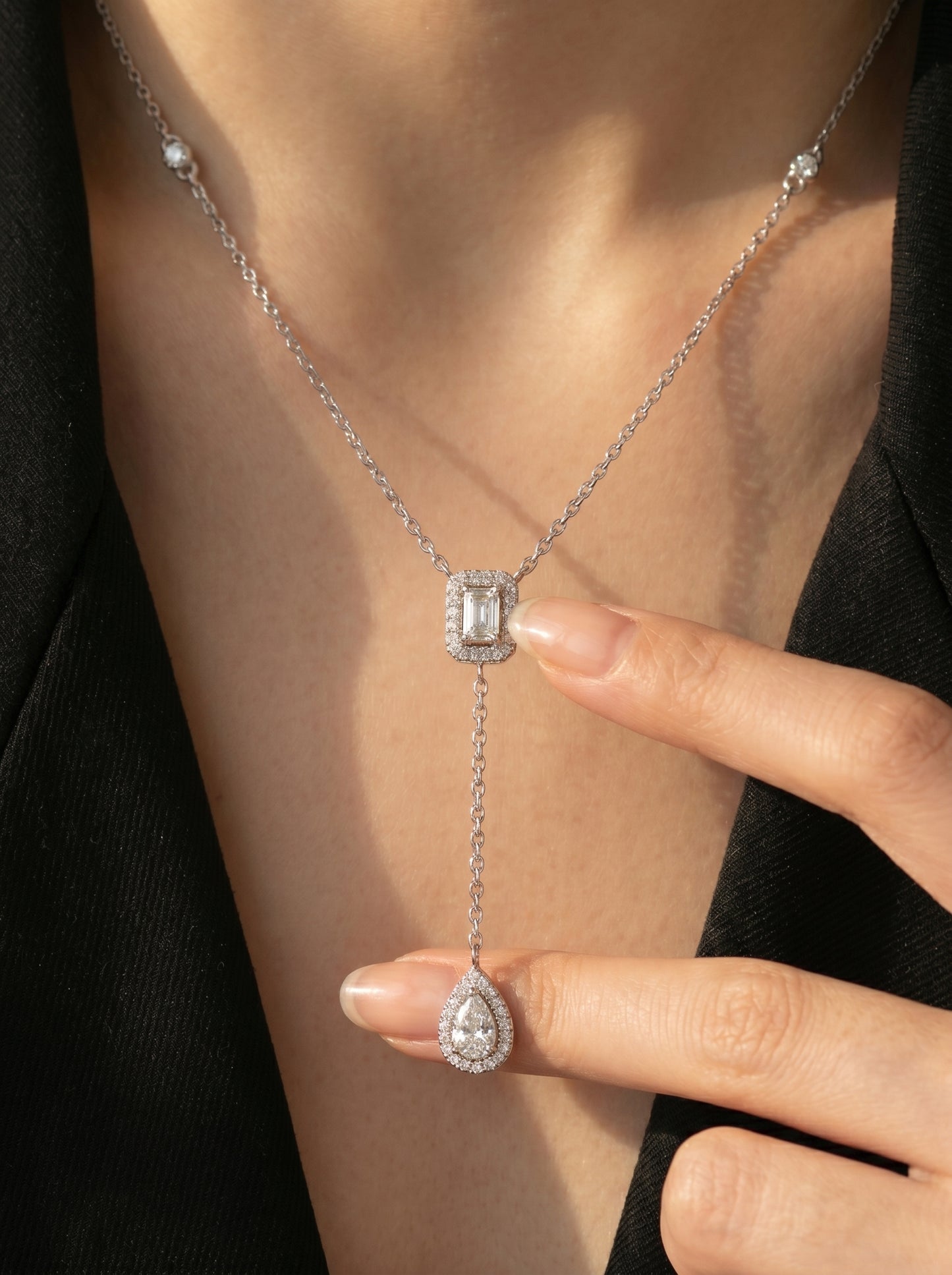 Emerald & Pear Lariat Necklace