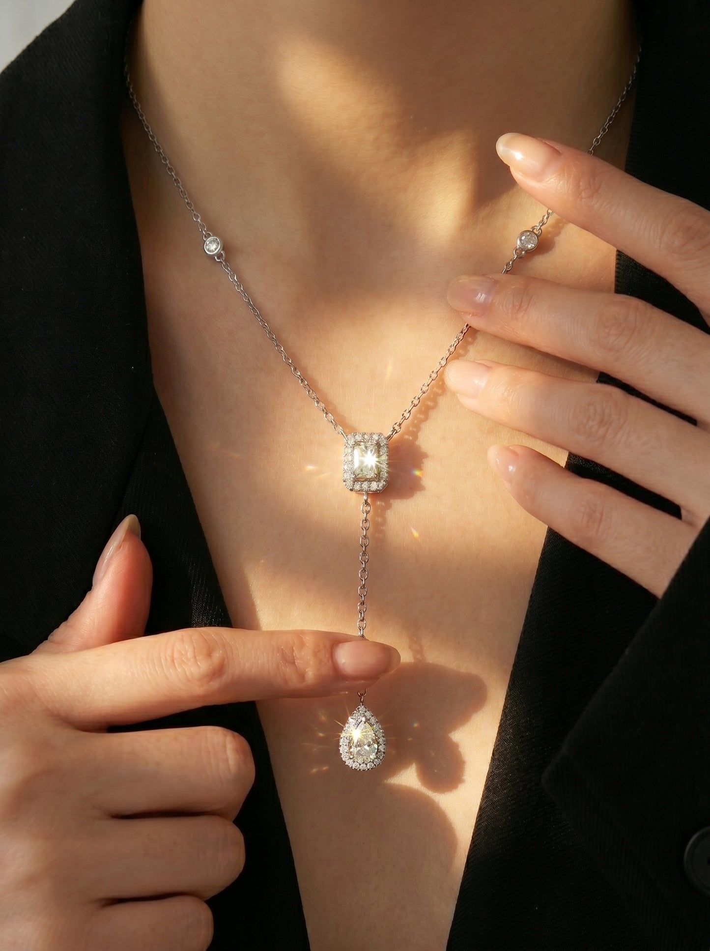 Emerald & Pear Lariat Necklace