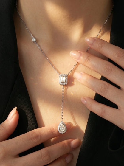 Emerald & Pear Lariat Necklace