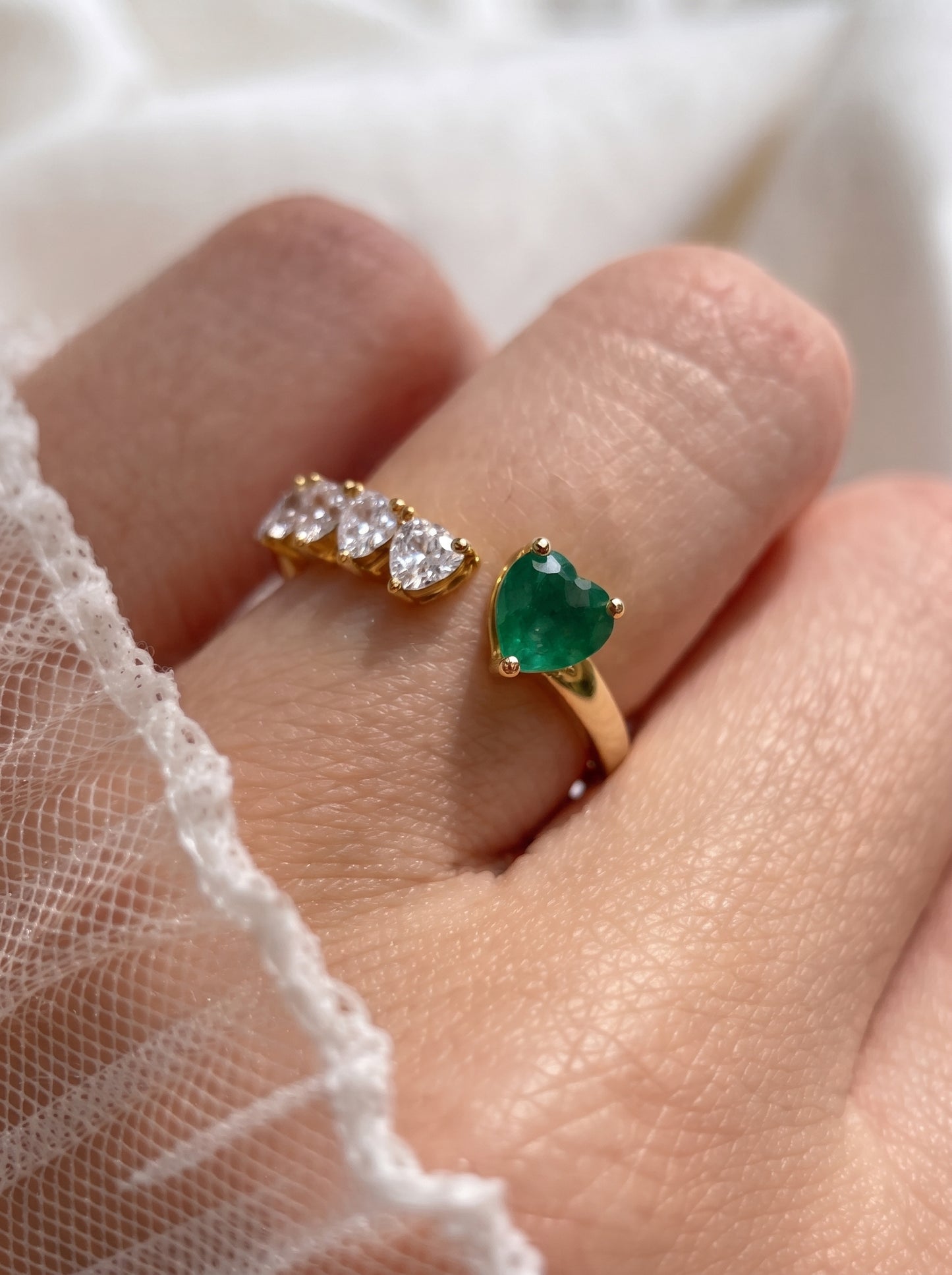 Romantic Emerald & Zircon Ring