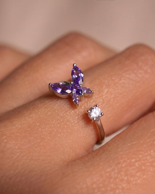 Purple Butterfly Adjustable Ring