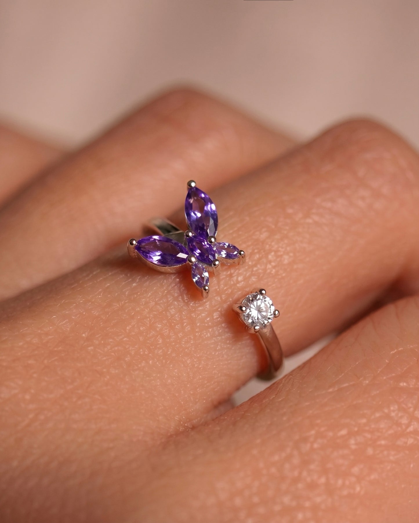 Purple Butterfly Adjustable Ring