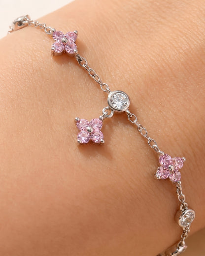 5 Dazzle Pink Flowers Bracelet