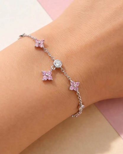 5 Dazzle Pink Flowers Bracelet