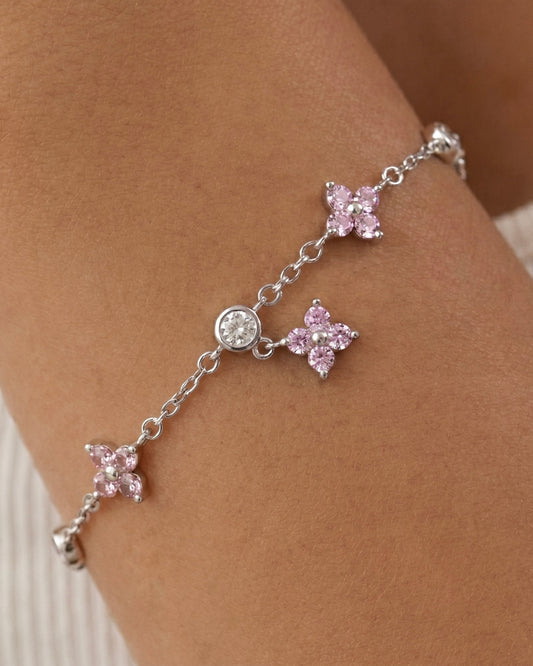 5 Dazzle Pink Flowers Bracelet