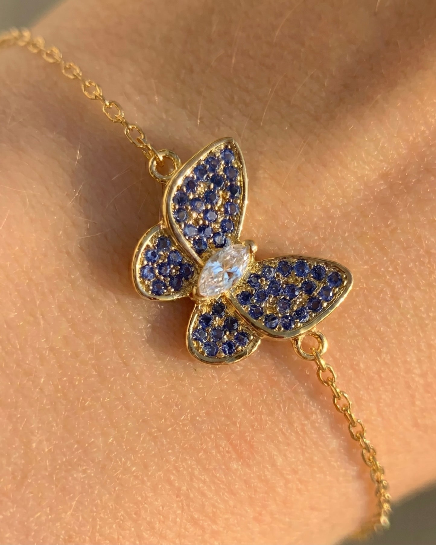 Sapphire Butterfly Bracelet Gold Plated