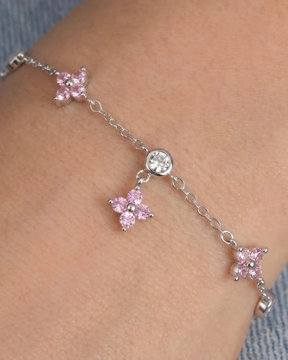 5 Dazzle Pink Flowers Bracelet