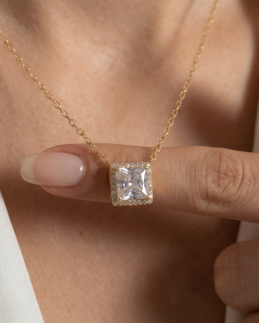 Statement Square Necklace Gold Plated
