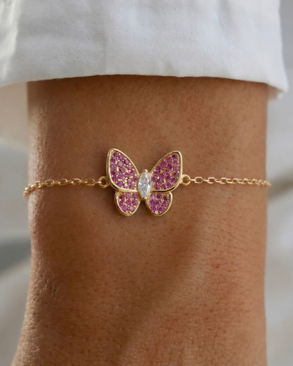 Pink Ruby Butterfly Bracelet Gold Plated